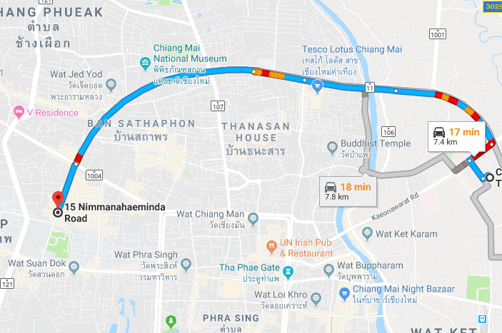 Map from Nimman to Chiang Mai bus terminal 3