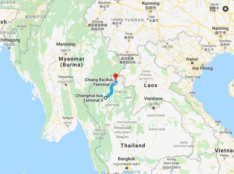 Chiang Mai to Chiang Rai map