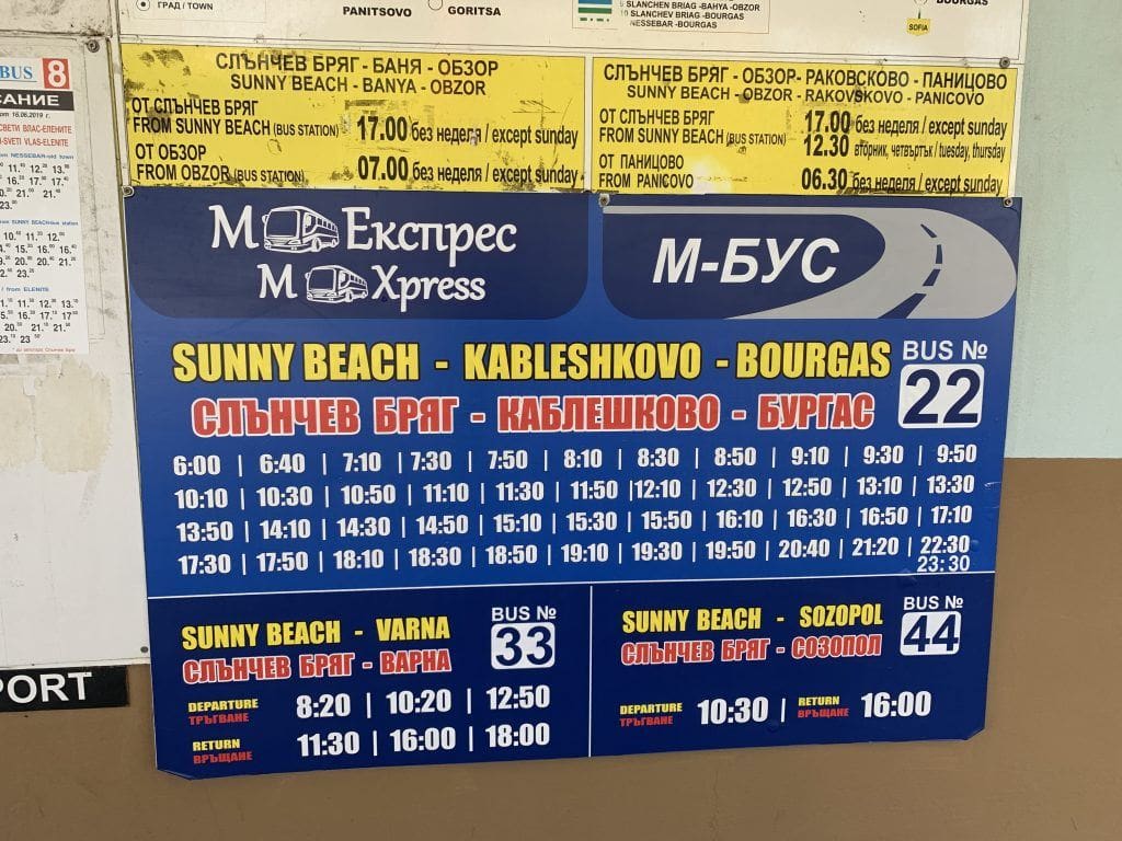 Sunny Beach to Varna Bus Schedule Sunny Beach to Burgas Bus Schedule