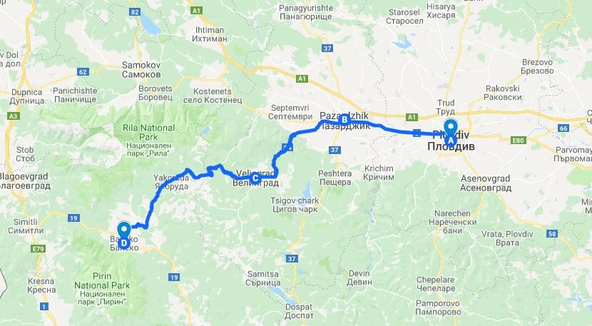 Bus Route Plovdiv to Bansko Bulgaria
