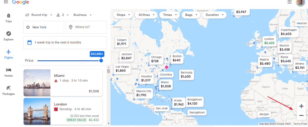 Google Flight Map Zoom Out