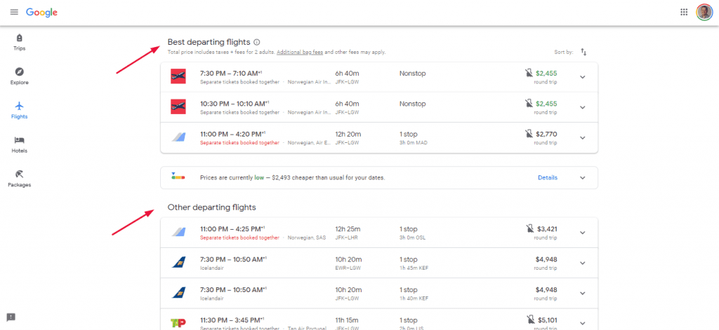 Google Flights Departing Flights