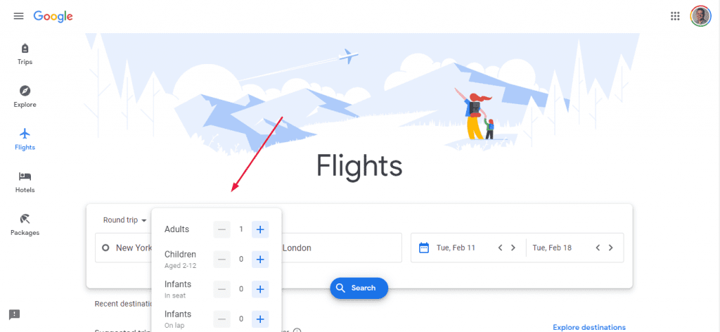 Google Flights Business Class