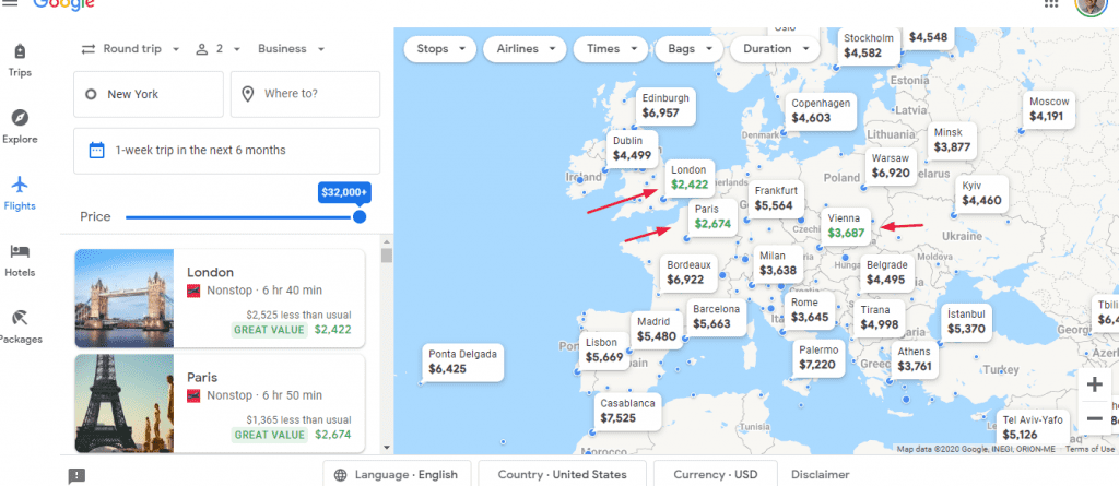 Google Map zoom in on europe