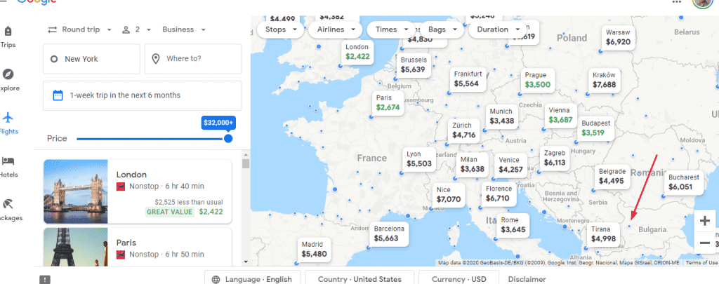 sofia not highlighted google flights map