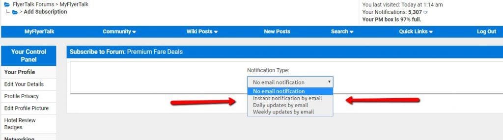 cheap business class fares notification