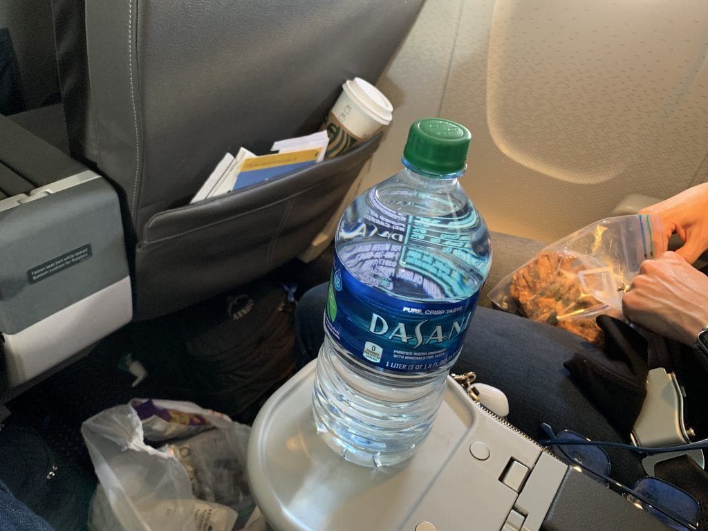 water bottle on airplane flying during COVID-19