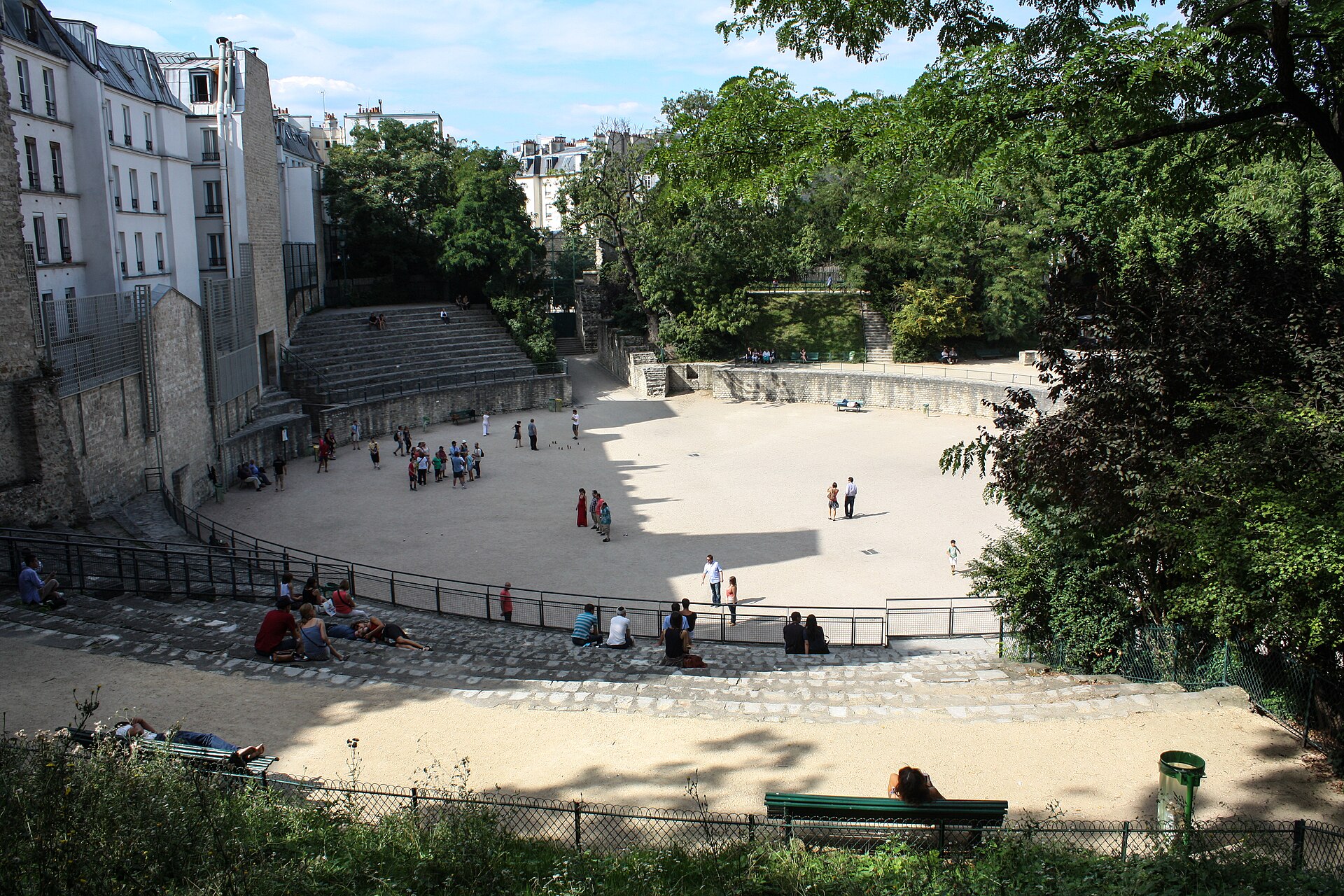30 Free Things to Do in Paris 7 The Roman amphitheater of the Arenes de Lutece in the Latin Quarter, with its stone tiers and sand arena floor