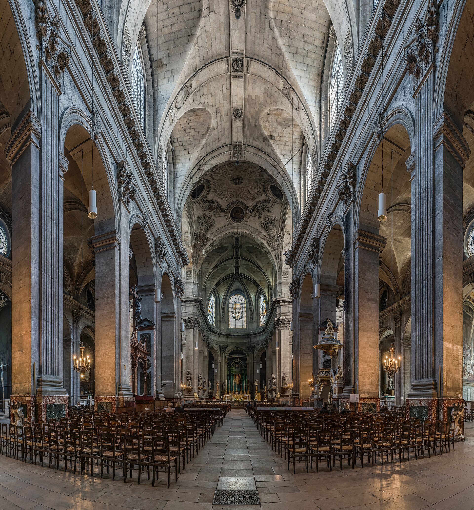 30 Free Things to Do in Paris 9 The nave of the Eglise Saint-Sulpice in Paris seen from the entrance