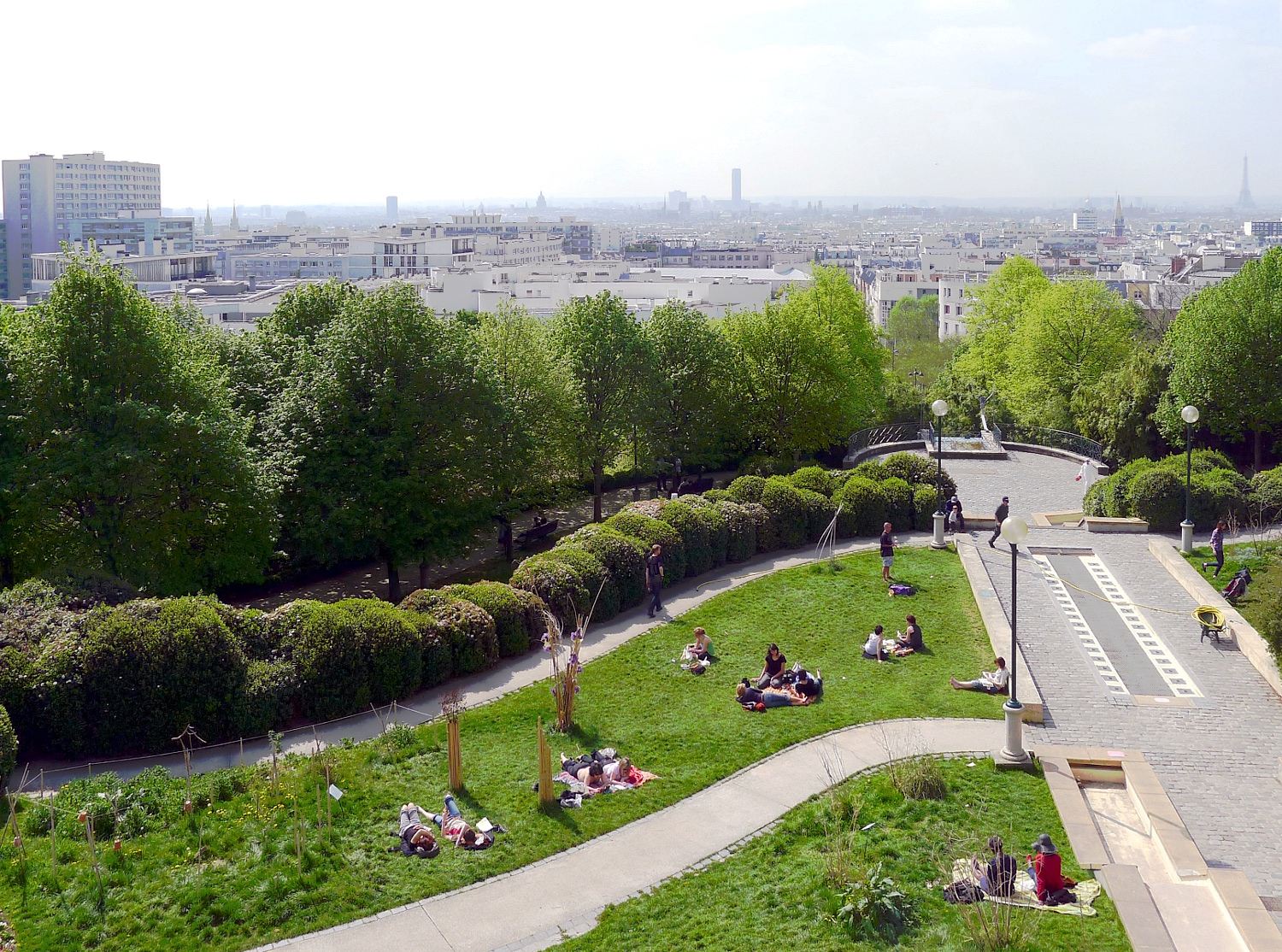 30 Free Things to Do in Paris 6 The terraced lawns of Parc de Belleville looking out over the Paris rooftops
