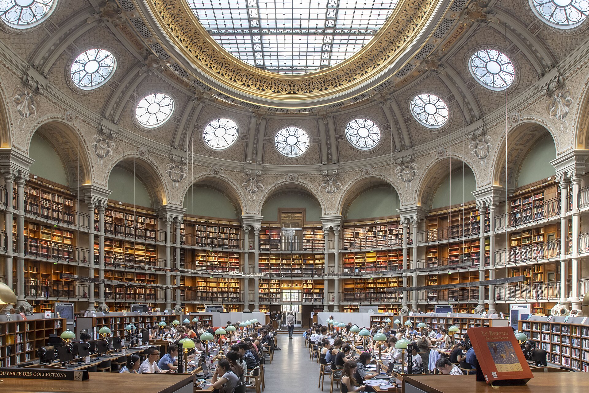 30 Free Things to Do in Paris 3 The Salle Ovale reading room at the Bibliotheque nationale de France, Richelieu, ringed with bookshelves under a glass oculus