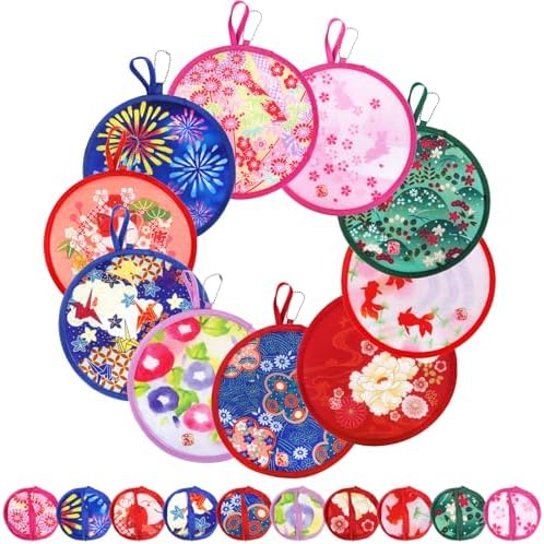 Set of folding Japanese handheld paper fans