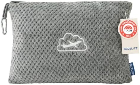 Grey BEDELITE fleece travel blanket with its carry bag