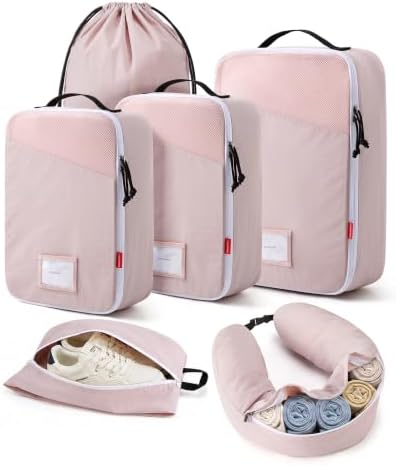 BAGSMART six set packing cubes with fillable neck pillow