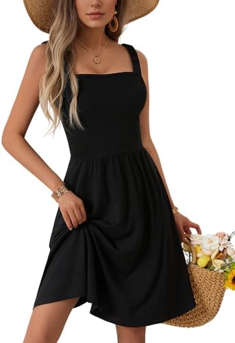 Summer Travel Clothing Essentials for Women 3 HUHOT square neck short black dress