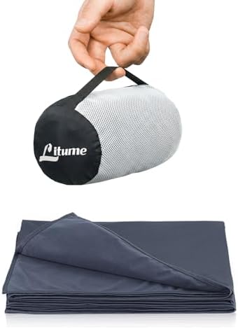 Litume compact velvet travel blanket in its pouch