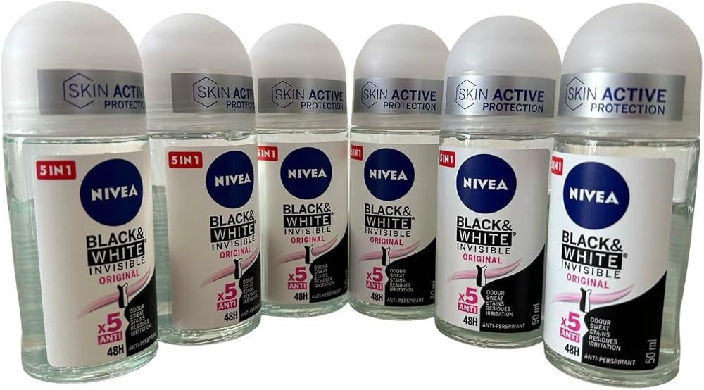 Travel Toiletries Lisa Recommends 11 NIVEA Invisible Black and White clear roll-on anti-perspirant, six pack