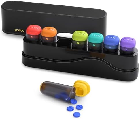 KOVIUU black weekly pill organizer with seven detachable daily boxes
