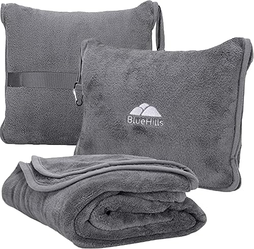 Lisa's Flight Comfort Kit 12 Gray BlueHills travel blanket that packs into its own pillow case