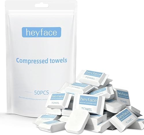 Packing Essentials 18 HEYFACE compressed towel tablets, fifty pack